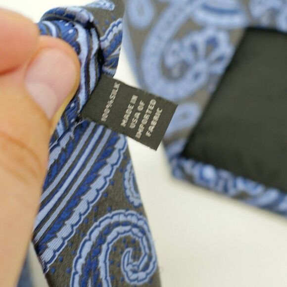 Express Design Studio Pewter Brown‎ Blue Paisley Woven Silk Tie - Picture 5 of 7